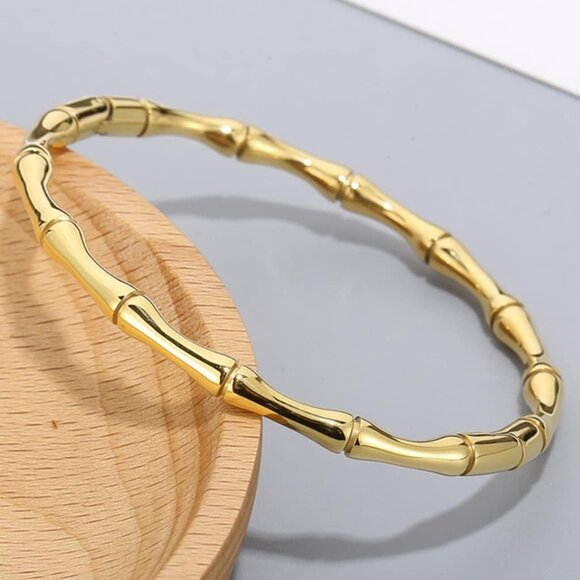 Stainless Steel Bamboo Style Classic Plain Open Clasp Bangle Bracelet - Picture 4 of 6